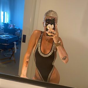 Norma Kamali Black and Silver One Piece Swimsuit